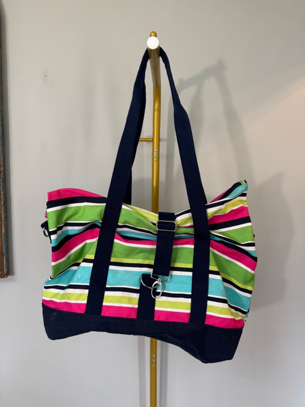 thirty-one Striped Canvas Tote in Pink, Green, Aqua & Navy